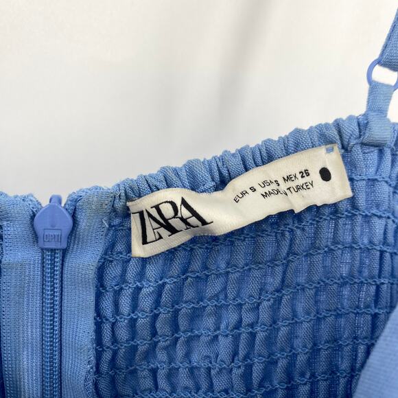 Zara Cut Out Bow Front Romper Linen Blend Chambray Blue Blogger Fave Womens S - Picture 9 of 12